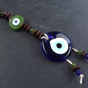 Green Brown Turkish Evil Eye Wall Hanging Home Garden Decoration with Evileye Traditional Artisan Beads - Type 2