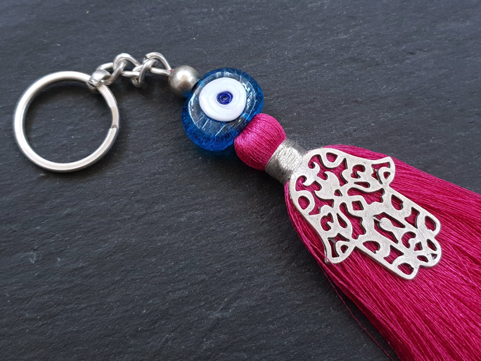Evil Eye Key Chain Blue Evil Eye Pink Key Chain Tassel Key Etsy