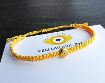 Yellow String Evil Eye Bracelet, Handmade Good Luck Gift, Protective Friendship Bracelet, Gift for Her, Gift for Him, Turkish Nazar