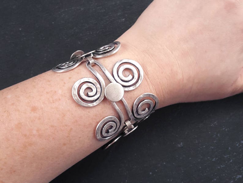 Authentic Turkish Style Jewelry Artisan Hammered Spiral Scroll Ethnic Tribal Statement Bracelet