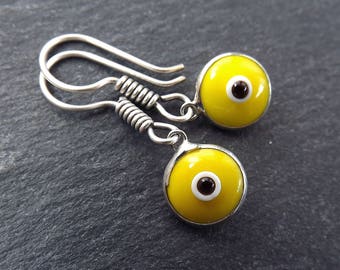 Yellow Evil Eye Dangle Earrings Bohemian Boho Style Light Comfortable Daytime Jewelry Authentic Turkish Style