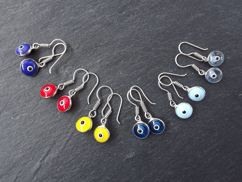 Translucent Cyan Blue Evil Eye Dangle Earrings Bohemian Boho Etsy