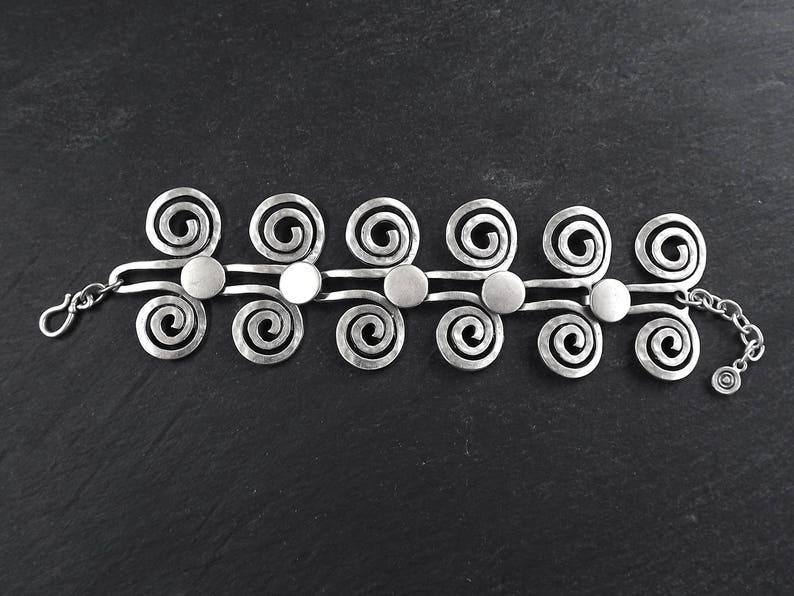 Authentic Turkish Style Jewelry Artisan Hammered Spiral Scroll Ethnic Tribal Statement Bracelet
