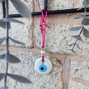 Pink String Evil Eye Car Rearview Mirror Amulet Charm, Turkish Nazar Evil Eye Gift, New Home Good Luck Gift Wall Hanging Decoration PB 5.5cm image 6