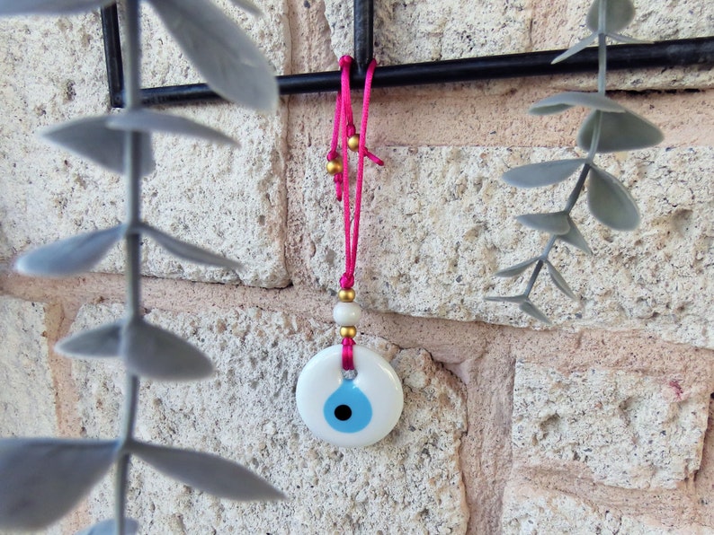 Pink String Evil Eye Car Rearview Mirror Amulet Charm, Turkish Nazar Evil Eye Gift, New Home Good Luck Gift Wall Hanging Decoration PB 5.5cm image 6