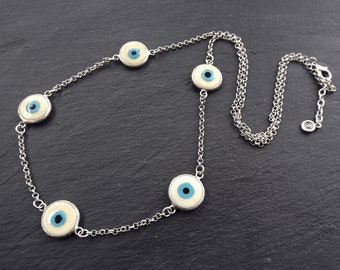 Long Evil Eye Necklace, White Evil Eye, Good Luck Charm, Good Luck Gift, Protect, Lucky, Turkish Eye, Glass Evil Eye, Amulet, Gift For Her,