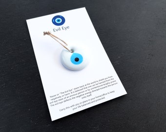 White Blue Evil Eye Bead Gift, Evil Eye Charm, Turkish Nazar Protective Talisman, Good Luck, Wedding Favor, Lucky Charm, Cream String