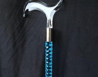 Handmade Neon Blue Acrylic Walking Cane: Elegant Fashion Accessory For man and women