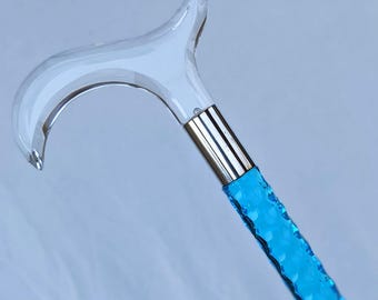 Handmade Neon Blue Acrylic Walking Cane | Special Edition Bold Fashion Stick