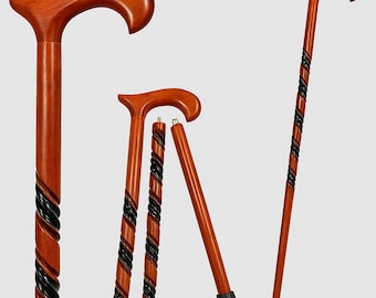 Handgesneden houten wandelstok: opvouwbare reisstok, aangepast formaat voor dames en heren