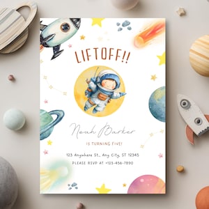 Editable Space Birthday Invitation | Astronaut Galaxy Kids Party Invite | Rocket Ship + Planets Outer Space Digital Download