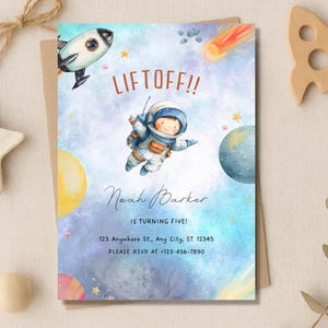 Editable Space Birthday Invitation | Astronaut Galaxy Kids Party Invite | Rocket Ship + Planets Outer Space Digital Download
