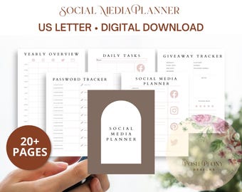 Einfache bearbeitbare Social Media Planer Vorlage zum Drucken | Anpassbarer monatlicher Inhaltskalender PDF | Digital Marketing Organizer Download