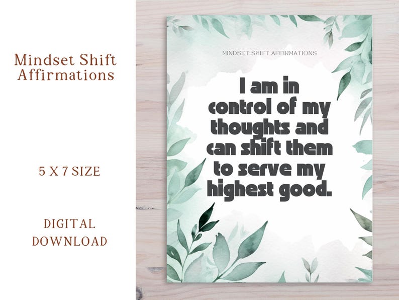 Mindset Shift Affirmation Cards Digital Download, 30 Printable Positive ...