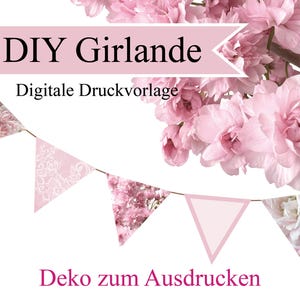 Printable bunting pink blush - PDF garland to print - wedding boho decoration - birthday party - digital download
