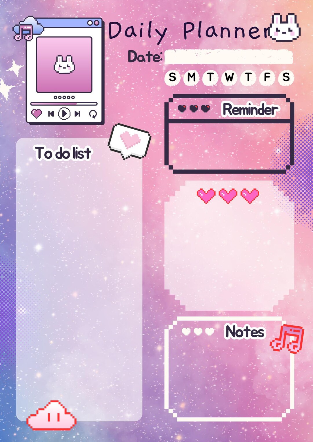 Kawaii Pixel Art Daily Planner | Pastel Galaxy To-do List (PDF) - Etsy