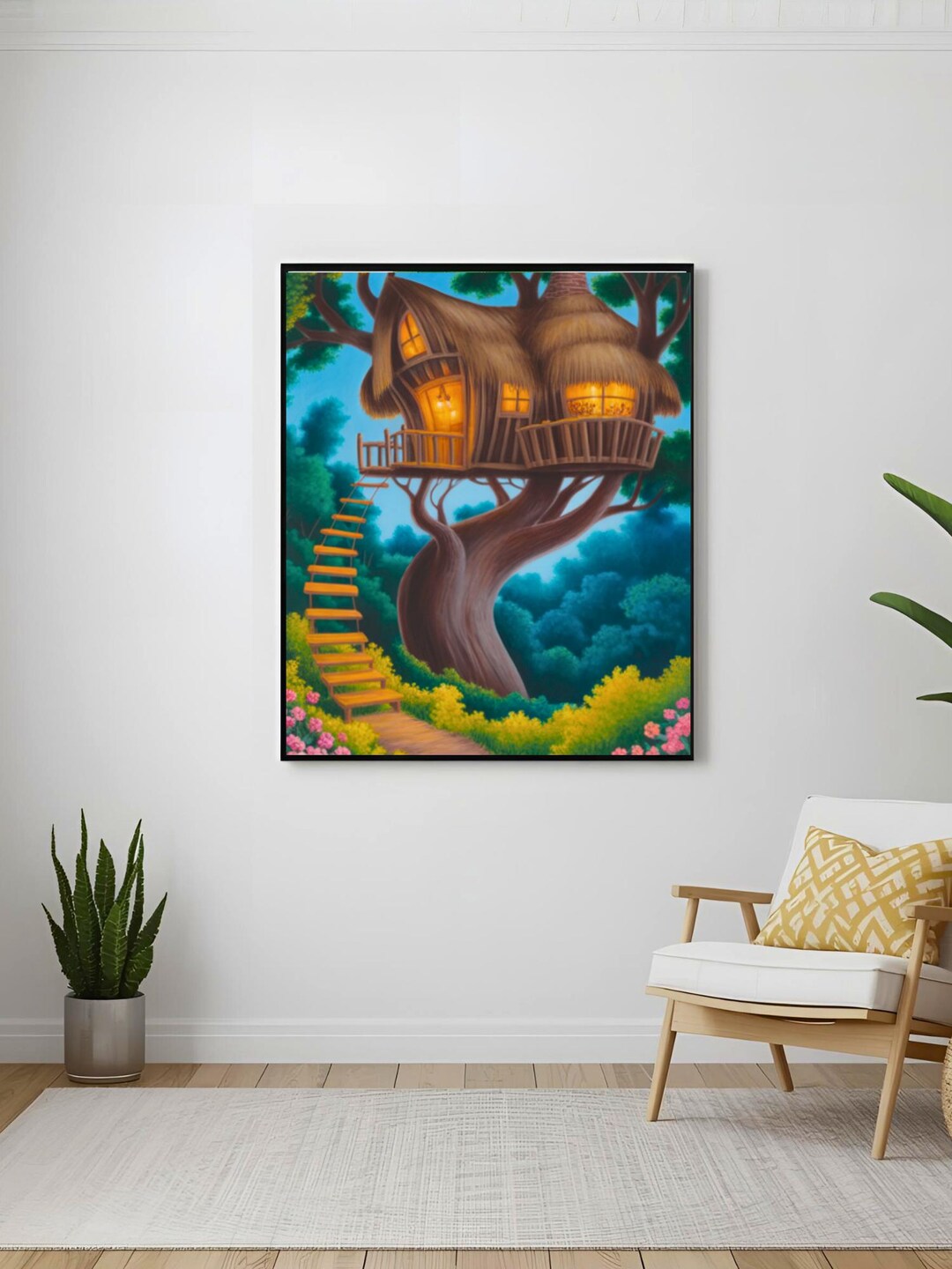 Treehouse Print Whimsical Treehouse Art Print: Fantasy Woodland Escape (digital ...