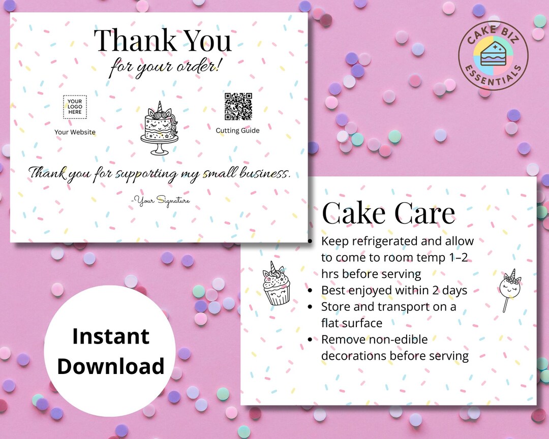 All-in-one Cake Care Card – Thank You + Cake Cutting Guide | Printable ...