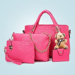 Conjunto de 4 bolsos para mujer: cartera con asa superior, bolso grande, bolso de hombro, monedero y tarjetero. Elegante conjunto de bolso hobo.