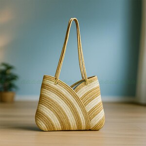 Handgefertigte Jute Tragetasche Tulpenform | Eco Strandtasche mit langen Trägern | Natürliche Sommer Geldbörse Geschenk für Frau, Mutter, Tochter, stilvolle Tasche