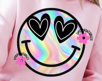 Iridescent Smile Face Png, Smile Floral png, Happy Face Png, Motivational Png, Self Love Png design, Mental Health Matters Png, Preppy png