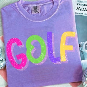 Golf PNG, Digital Download Golf Design Png File, Sublimation DTF Design Pink Golf Block Shadow letters Png, Golf shirt design, Golf Lovers
