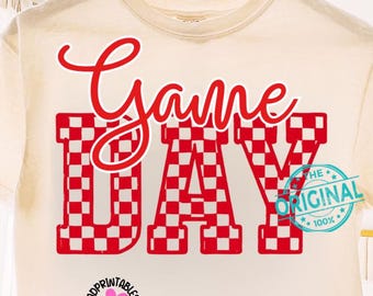 Gameday PNG, Red Retro Football png, Distressed Football Mom png, Football Shirt Png, Checkered Star Football shirt sublimation, Game Day