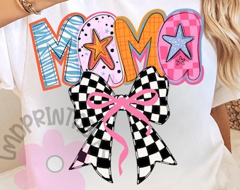 Mama png, Preppy Mama png, funky coquette mama png, trendy mama shirt png, mama shirts png, checkered mama png, coquette bow neon mama png