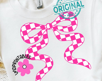 Hot Pink Checkered Bow PNG, Coquette Bow Png, Preppy Png Coquette Png Trendy Bows Png Coquette Sublimation png, Coquette Bow Shirt