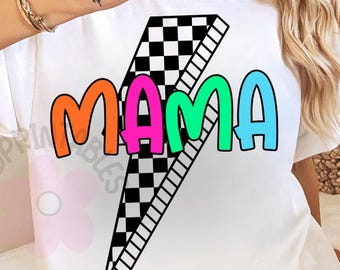 Neon MAMA png, Retro Mama Png, Zniszczona Neonowa Mama, Kolorowy Plik Cyfrowy Mamy, Koszula W Kratkę Bolt Mama Png Zniszczona Mama Sublimacja