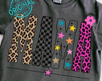 Estampa de oncinha Mama PNG, Design de camiseta retrô Mama Star PNG para sublimação, Design moderno de oncinha para mamãe, Camiseta fofa para mamãe com estampa animal, Camiseta para mamãe