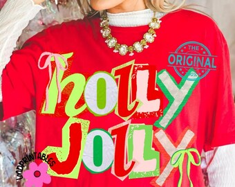 Holly Jolly Christmas png, Christmas Doodles png, Christmas Festive Png, Colorful And Whimsical Design Png, Preppy Christmas Coquette Bows