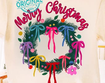 Coquette Christmas Wreath Png, Merry Christmas Png, Preppy Christmas Png Christmas Bow Png, Merry Coquette Png, Preppy png Christmas Shirt