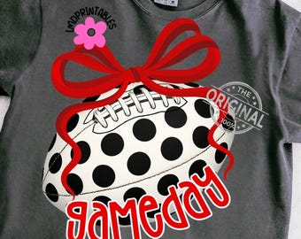 Gameday PNG, Coquette Red Bow png Football png, Preppy Football Mom png, Coquette Gameday Shirt Png, Polka Dot Football shirt sublimation