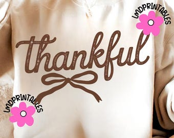 Merci png, sublimation de png, Thanksgiving preppy, noeud de coquette d'automne png, esthétique cosy png, chemise reconnaissante png