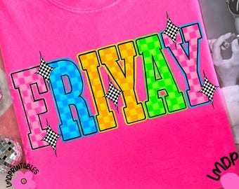 Happy Friyay Png, Retro Friyay Checkered Png, Friday Png, Teacher Png, Checkered Coquette Bow png, Gift for Teacher png, Back To School Png