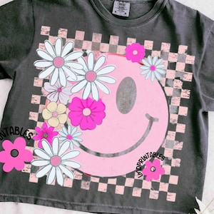 Retro Smiley Face Png, Smiley Floral png, Happy Face Png, Motivational Png, Self Love Png design, Mental Health Matters Png, Retro Pink png