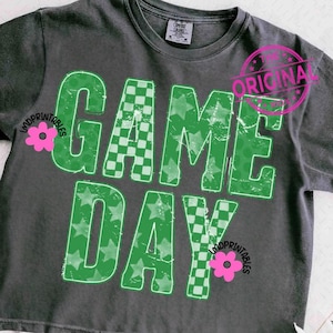 Gameday PNG, Green Team Color Retro Football png, Football Mom png, Football Shirt Png, Checkered Star Football shirt sublimation, Game Day