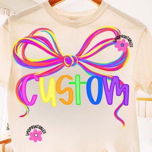 Preppy Custom Name Bow PNG, Girly Pink Coquette Bow Png, Personalized Name Shirt Design, Hand Lettered Sublimation, Personalized Digital