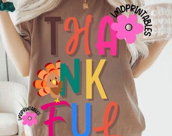 Colorful Thankful PNG file, Thanksgiving sublimation file