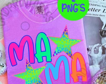 Neon MAMA png, Leopard Star Mama Png, Zniszczona Neonowa Mama, Kolorowy Plik Cyfrowy Mamy, Koszulka Letnia Mama Png Zniszczona Mama Sublimacja