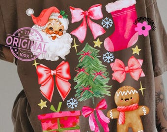 Retro Christmas Png, Christmas Coquette Png, Retro Santa Png, Gingerbread Png, Preppy Christmas Shirt Png, Preppy Christmas Sublimation