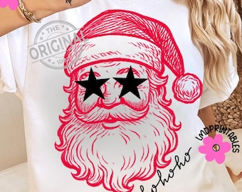 Retro Santa Png, Hand Drawn Santa PNG, Santa Claus Shirt Sublimation DTF Design Cute Retro Santa Claus PNG