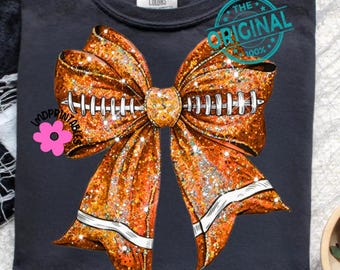 Orange Football Bow, Coquette Gameday PNG, Preppy Football png, Football Mom png, Football Shirt Png, Team Orange Football shirt sublimation