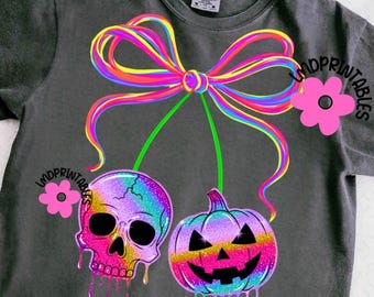 Neon Coquette Pumpkins Png, Cherry Pumpkins Png, Skull Png, Spooky Coquette cherries Png, Halloween Girly Png, Neon Halloween png Spooky png