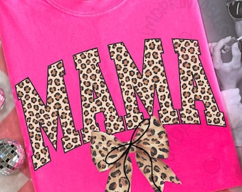 Leopard Print Mom Coquette PNG, Retro Mama Png Sublimation T-Shirt Design, Trendy Leopard Bow Mom Design, Cute Mom Shirt Animal Print