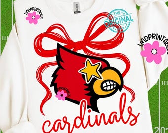 Cardinals PNG, Red Coquette Cardinals Football png, Koszulka Preppy Cardinals png, Coquette Cardinals Cheer png, Maskotka Cardinals sublimacja