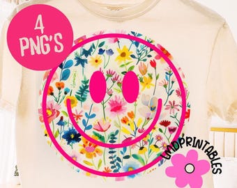 Smiley PNG Bundle, Floral Smile PNG, Trendy Png Daisy Smiley Png, Checkered png, Smiley flower face png, Summer Png, preppy smiley shirt png