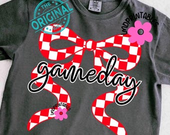Gameday PNG, Red Retro Football png, Preppy Football Mom png, Coquette Football Shirt Png, Red Checkered Football shirt sublimation Game Day