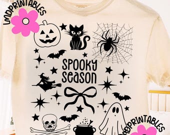 Spooky Season Png, Cute Halloween Coquette Bow Ghost Sublimation, Spooky Vibes Girly Ghost Shirt Design, Spooky png Halloween png Doodle